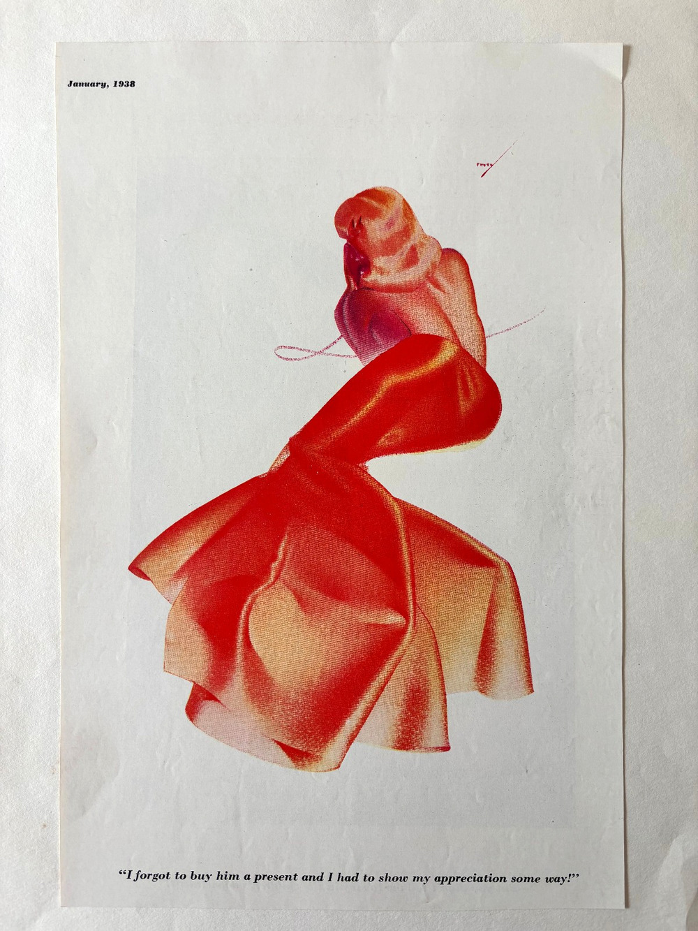Petty Girl Esquire January 1938 Illustration Print Red Gown "Forgot to Buy...